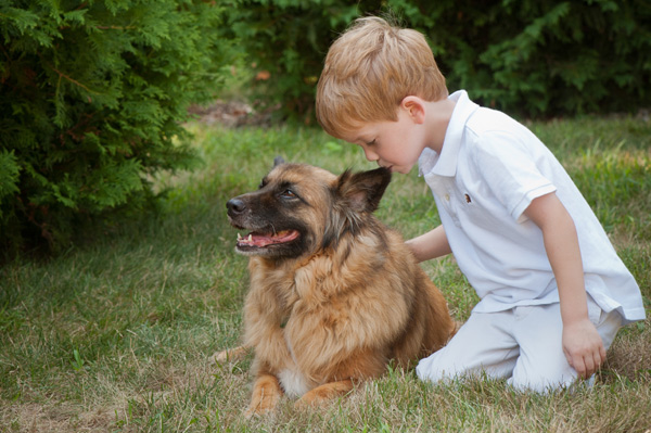 boy kisses dog's ear, Syracuse Pet Photographer