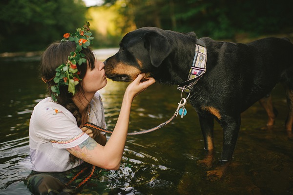 © Michelle Gardella Photography, Woman-and-Rottie-in-River