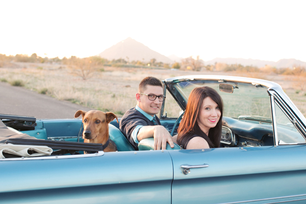 © Melissa Jill Photography | Daily Dog Tag | Mixed-breed-in-backseat-blue-Falcon-convertible, family photo