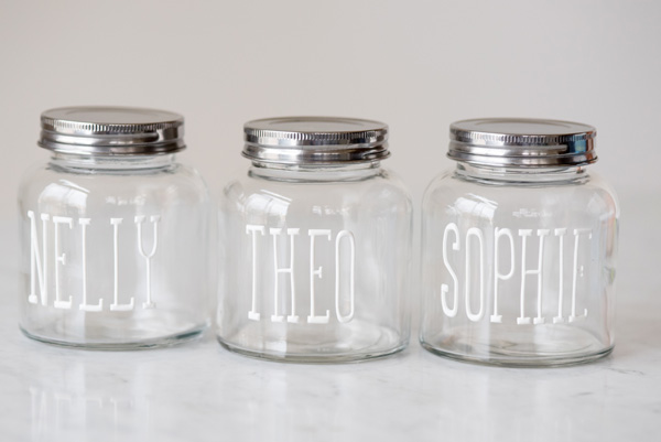 © Alice G Patterson Photography | applying-stickers-for-diy-treat-jar, cute jars for dog treats