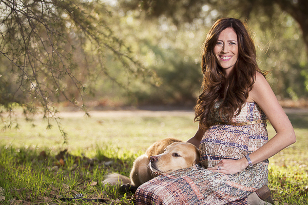 © Joanne Leung Photography |  California dog friendly  Maternity Session, Freckled Golden Retriever mix, dog resting head in lap, classic girl and her dog pose