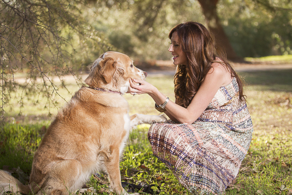 © Joanne Leung Photography |  California dog friendly  Maternity Session, Freckled Golden Retriever mix, woman scratching dog's chin, love between human and dog