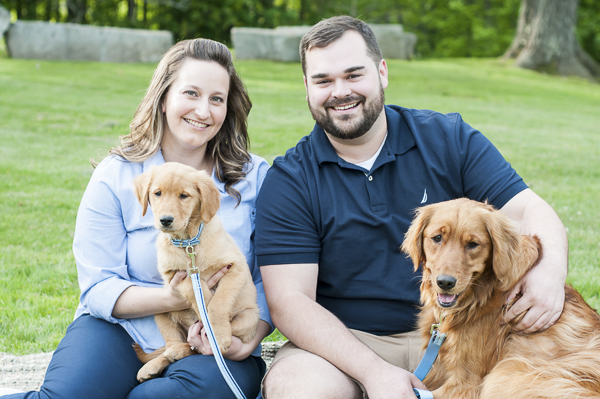 Engagement session with Golden Retrievers