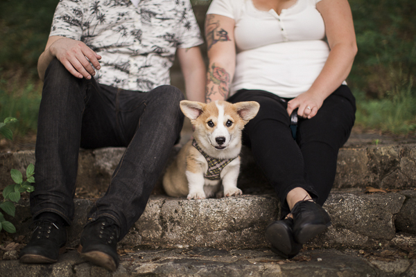 © Madeline Barr Photo | Corgi puppy, tattooed bride-to-be, Fellsmere Park Engagement photos