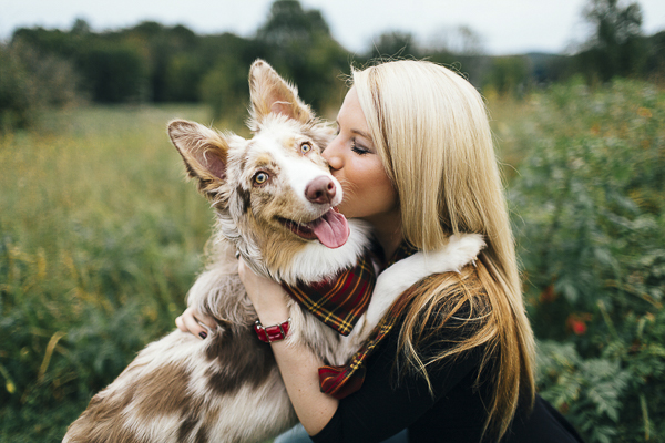 © Erin Morrison Photography | girl and her dog, on location dog portraits, dog wearing plaid bandana, Tennessee