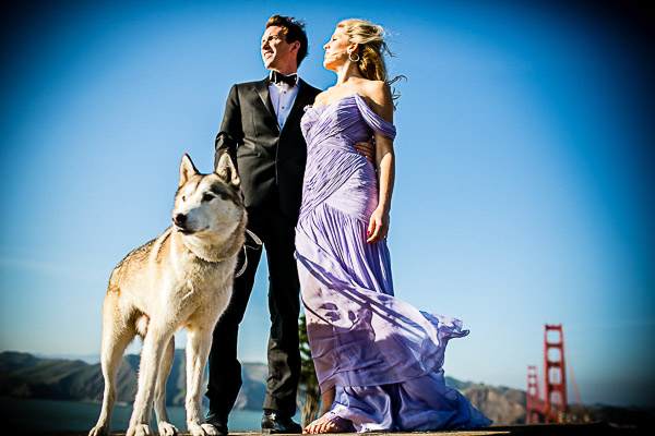 stunning engagement photos with dog-wolf hybrid