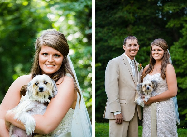 bride holding Chinese crested dog, bride, groom, and best dog