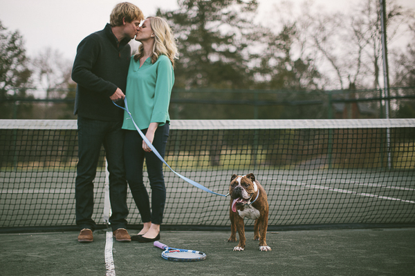 English Bulldog tennis court engagement photos
