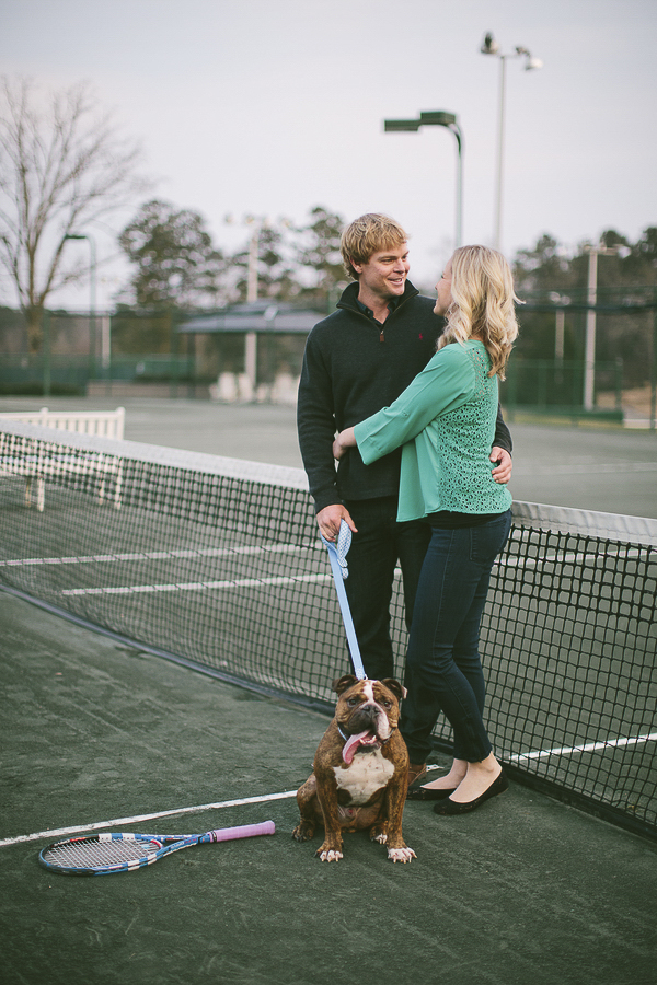 English Bulldog Engagement on Tennis Court
