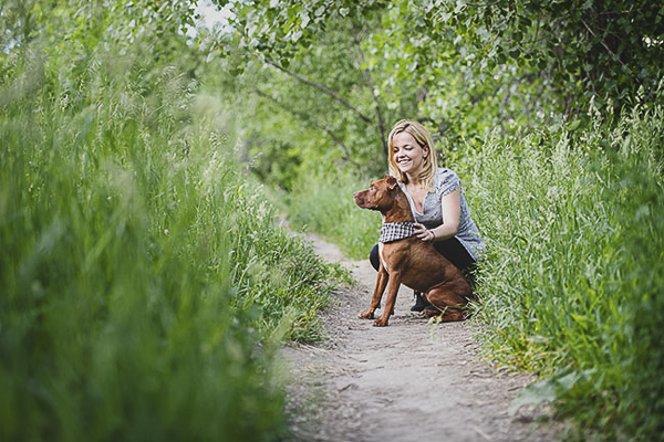Khali the pitty and woman on trail, on location dog portraits