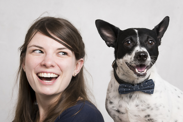 woman and her handsome dog, dog in bow tie