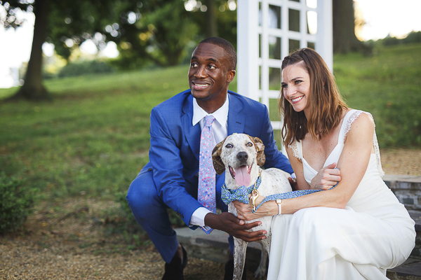 groom, bride, wedding dog, on location wedding photography, pointer mix