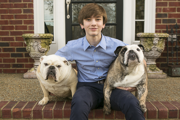 English Bulldogs and teen, family pet photography