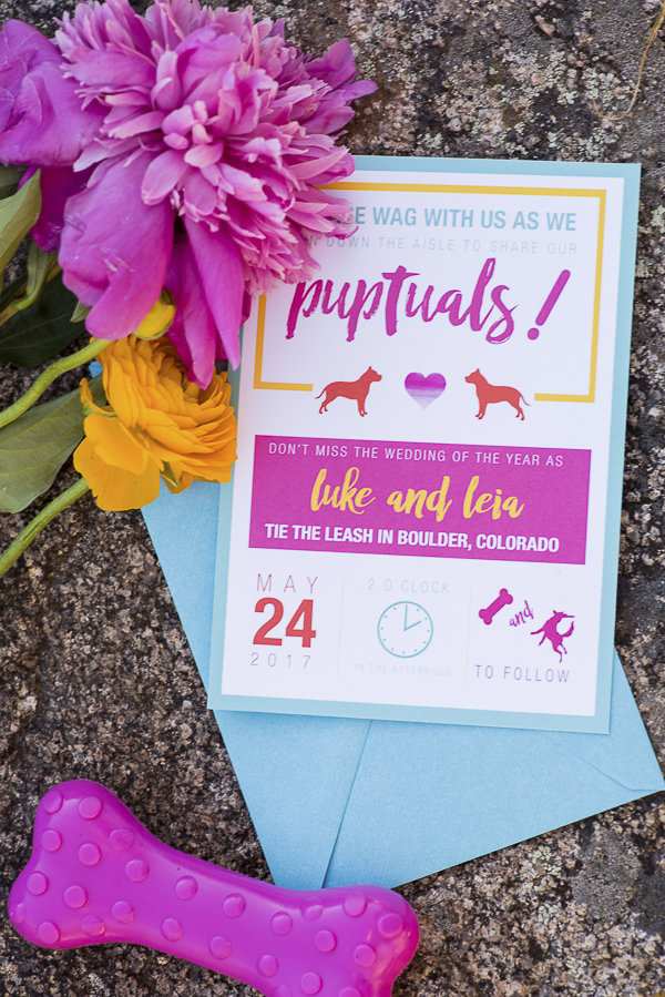 flowers and dog wedding invitation