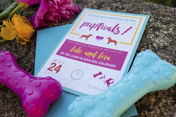 puptuals invitation, pink and aqua wedding invitation for dog elopement