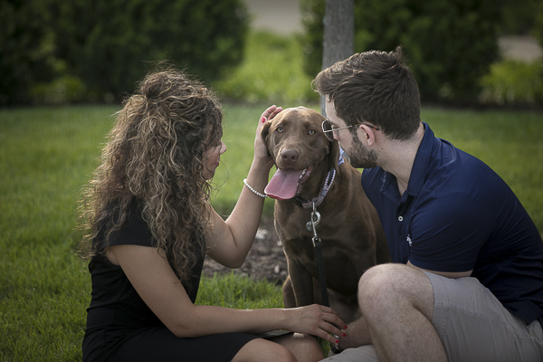 family photos at park, couple looking at their Lab, ©K Schulz Photography | Lifestyle dog photography
