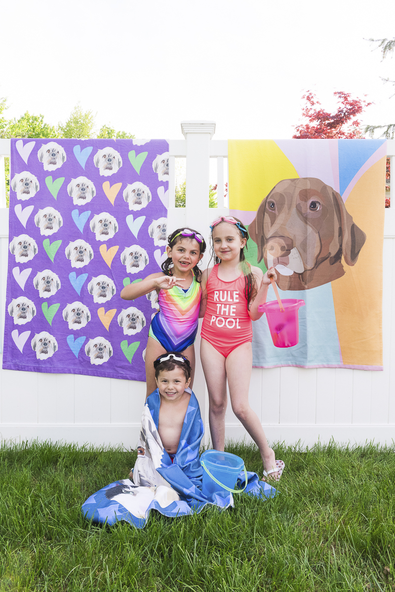 beach towels with pet portraits, kids in their bathing suits and dog beach towels © Alice G Patterson Photography