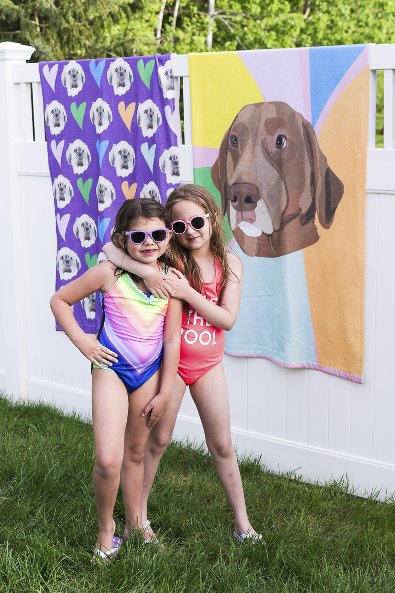 best friends, young dog lovers, custom pet portrait beach towels