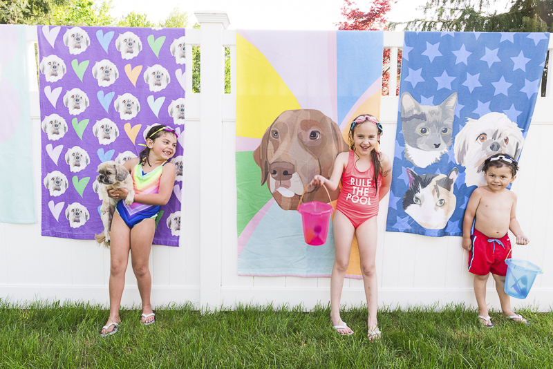 kids and custom beach towels with pet portraits, summer fun for dog lovers © Alice G Patterson Photography