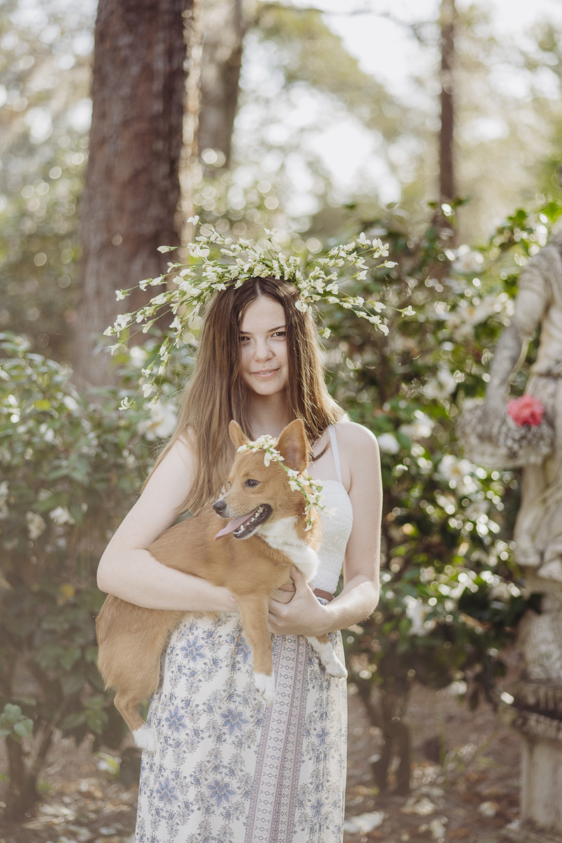 girl and dog wearing matching floral crowns | ©DR Photography, Winter Park, Florida 