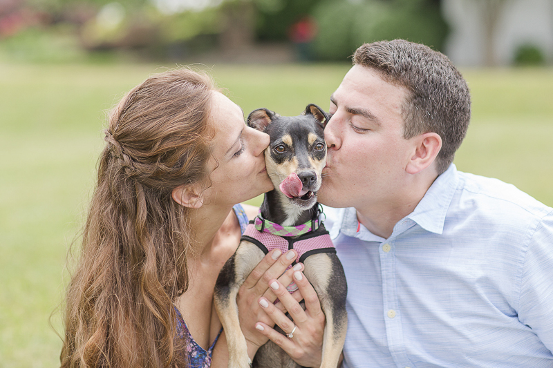 couple kissing Min Pin mix ©Anna Grace Photography | dog friendly engagement pictures