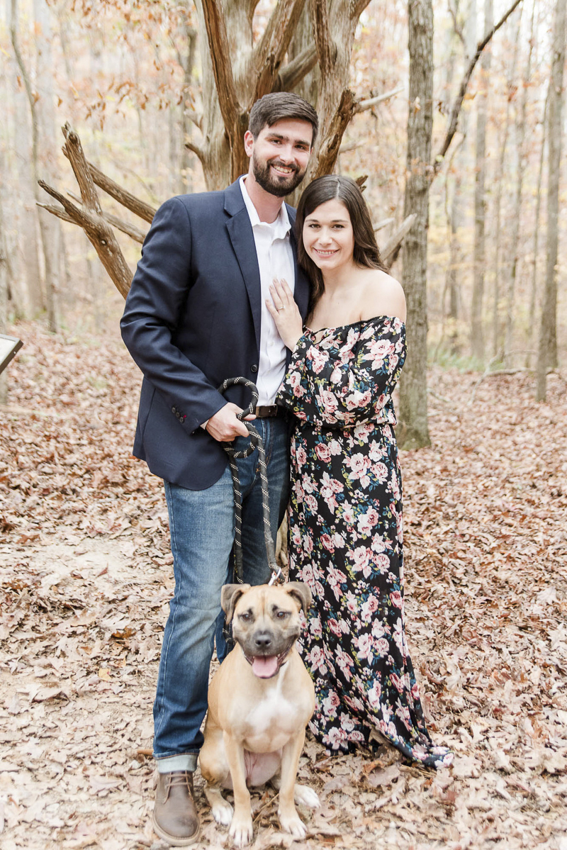 couple in "date night outfits" with their dog, ©Heather K Cook Photography | Atlanta dog friendly engagement portraits