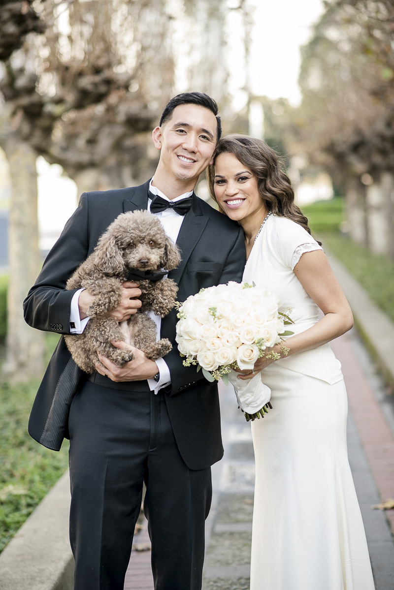just married couple and their dog, ©Holly D Photography | wedding dog