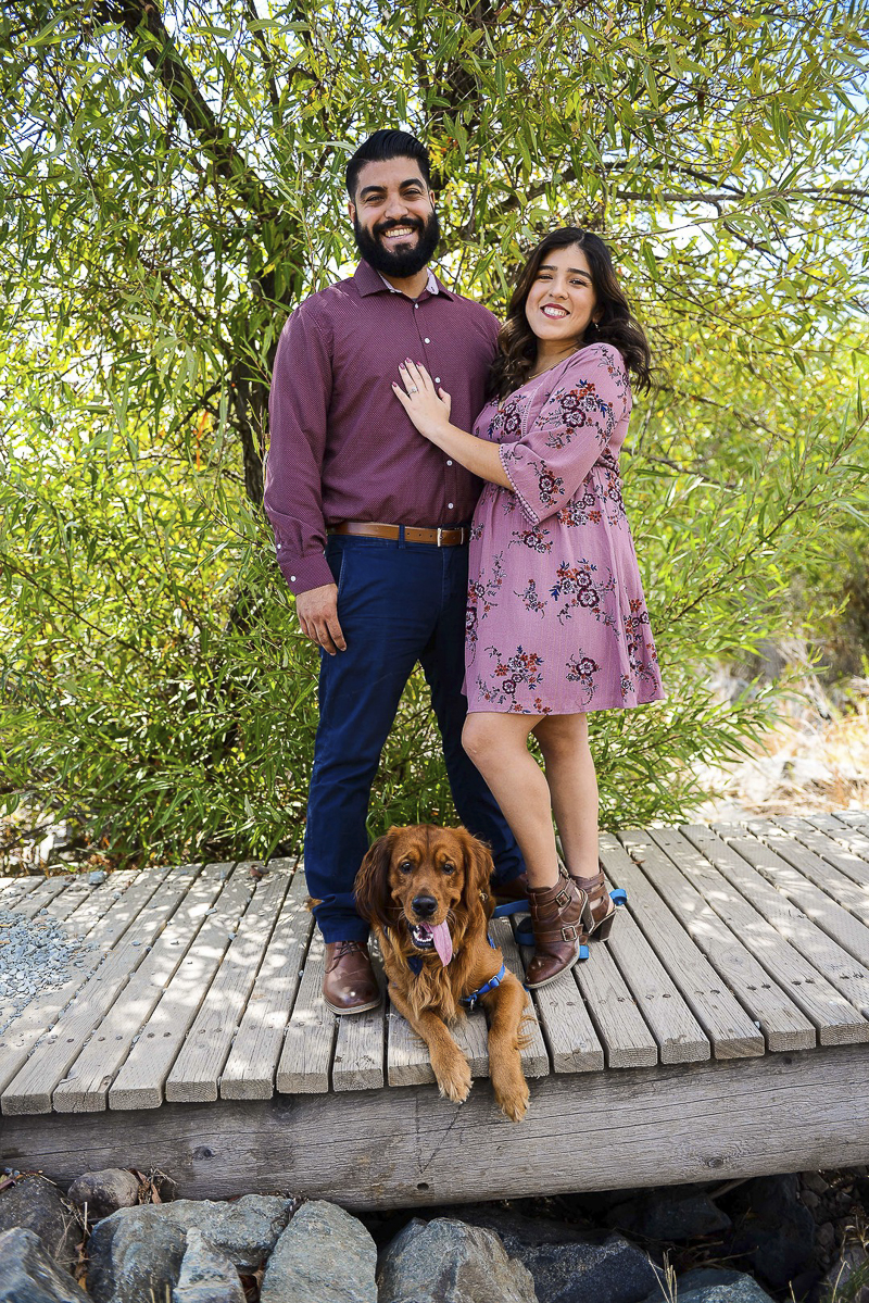 dog friendly engagement photos, couple and their Golden Retriever on Mission Trails, ©CR Photography