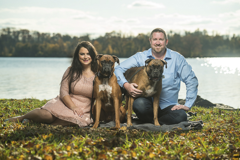 dog friendly engagement photos, Boxers and their people, fall engagement photos with dogs