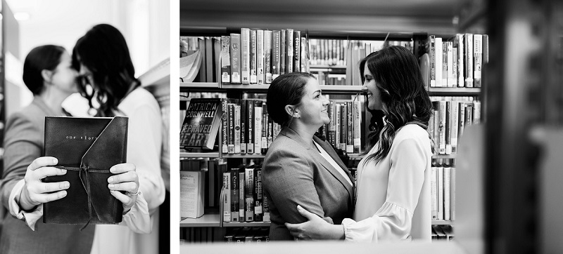 black and white library engagement session, ©Theresa Elizabeth Photography, New Orleans, 