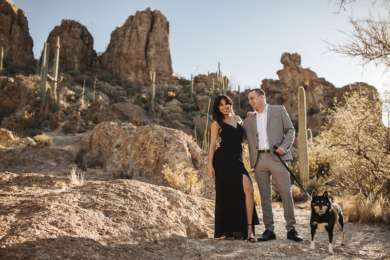 glamorous desert engagement photos with a dog, ©Mioara Dragan Photography 
