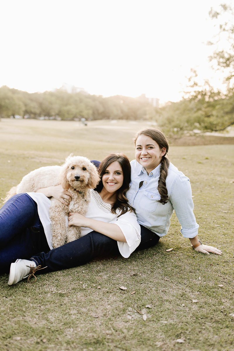 cute family photo at the park, engagement pictures with dogs, ©Theresa Elizabeth Photography | dog-friendly engagement session, New Orleans, 