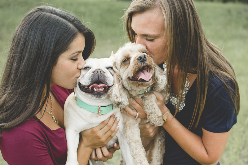 women kissing their dogs, French Bulldog, Cavapoo, dog-friendly engagement photos, Central FL ©Kimberly Santana Photography