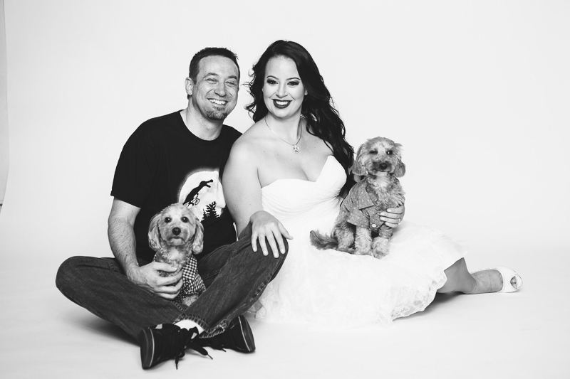 ©Nicole Caldwell Photography | dog-friendly studio engagement photos, poodle mixes