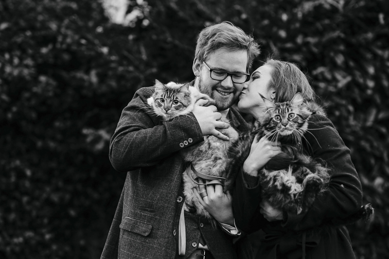 couple holding their cats ©Olga Hogan Photography | cat-friendly engagement photos, Dublin, Ireland