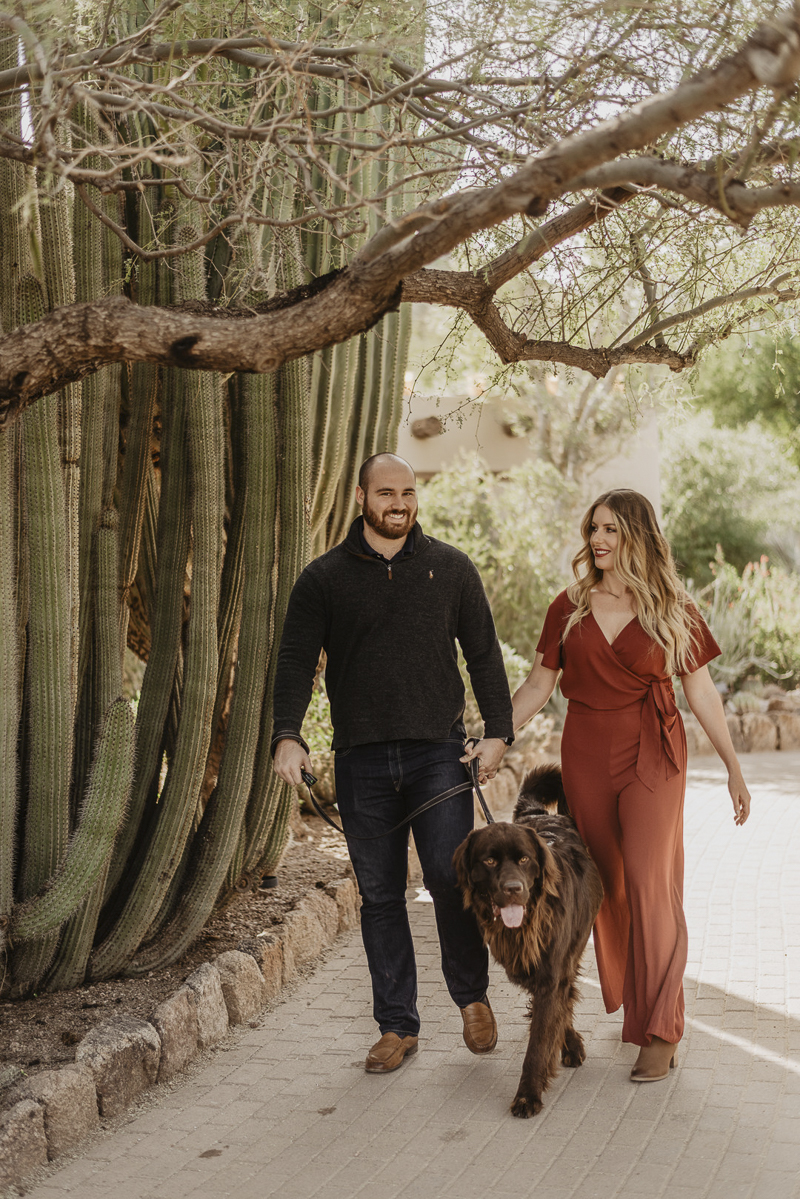 couple walking their dog, Desert Botanical Gardens, ©Traci Edwards Photography