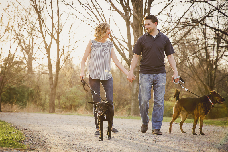 couple holding hands while walking dogs, ©Irish Eyes Photography | lifestyle family and dog photographer, St Louis