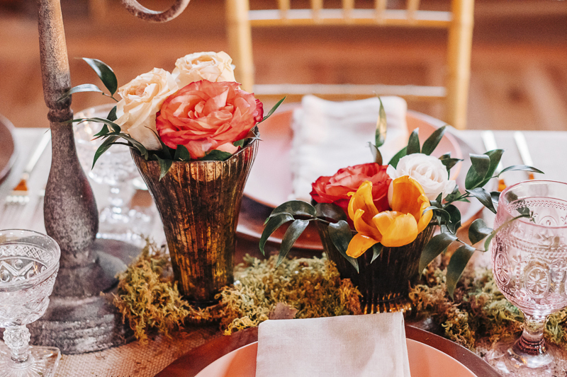 table setting and floral details, wedding photography | Landrum Photography 