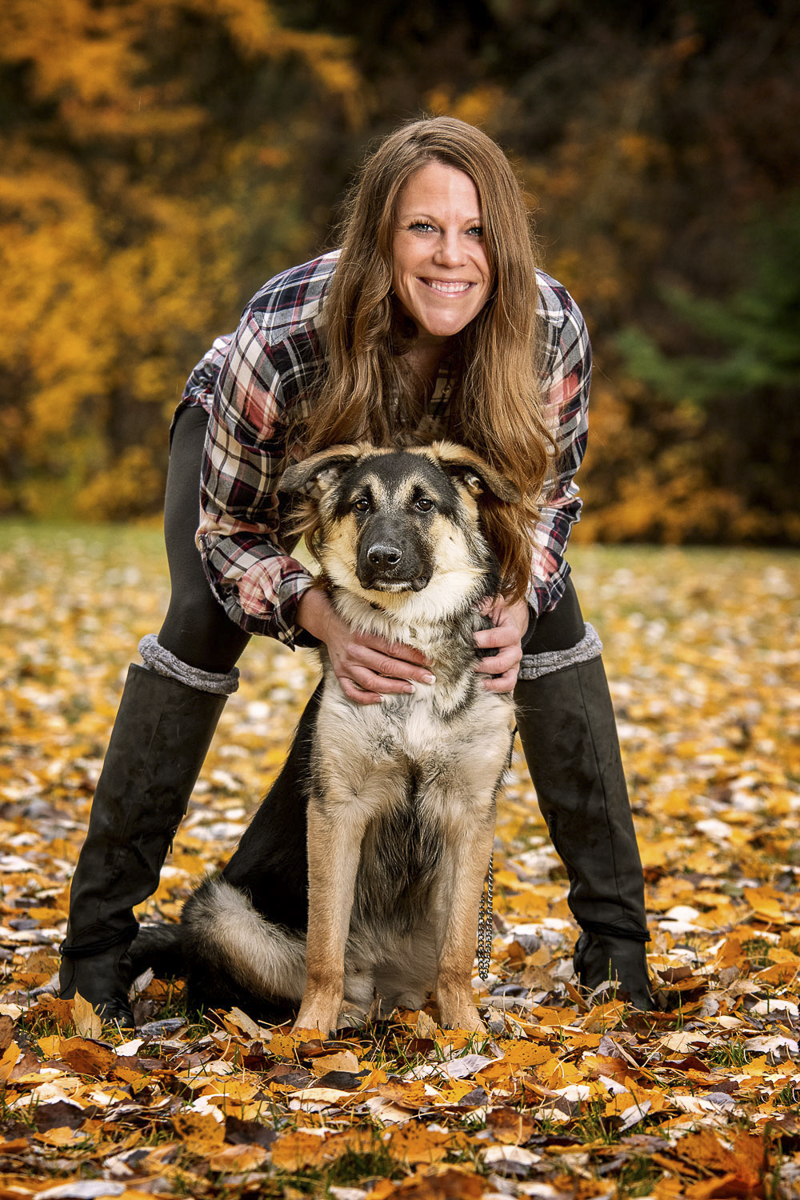 woman and her shepherd mix in autumn, A Girl And Her Dog, lifestyle dog photography | ©Noses and Toes Photography