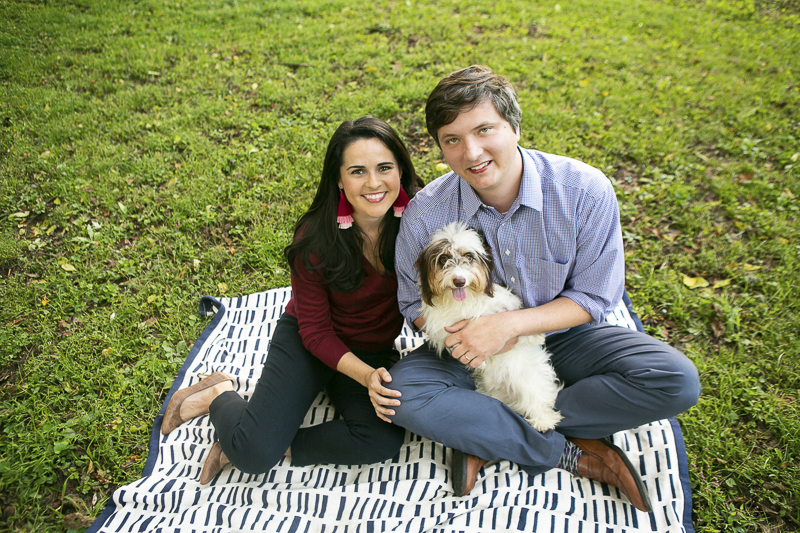 cute piebald Doxie and his humans, family portraits with pets, © Mandy Whitley Photography