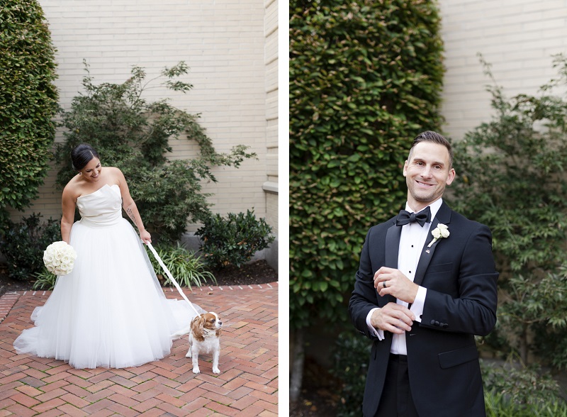 First Look with a dog, bride and dog, groom, The Jefferson Hotel,