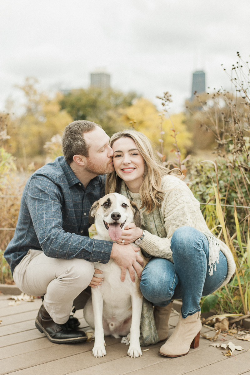 couple and their mixed breed dog, ©Nicole Jansma Photography dog-friendly engagement session, Lincoln Park