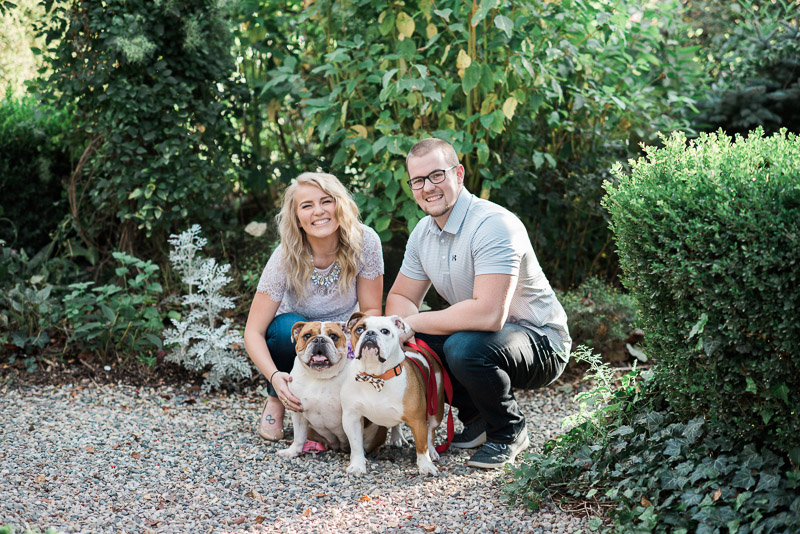 Couple and their English Bulldogs, ©Allie Siarto & Co. Photography | dog-friendly engagement session, East Lansing, MI