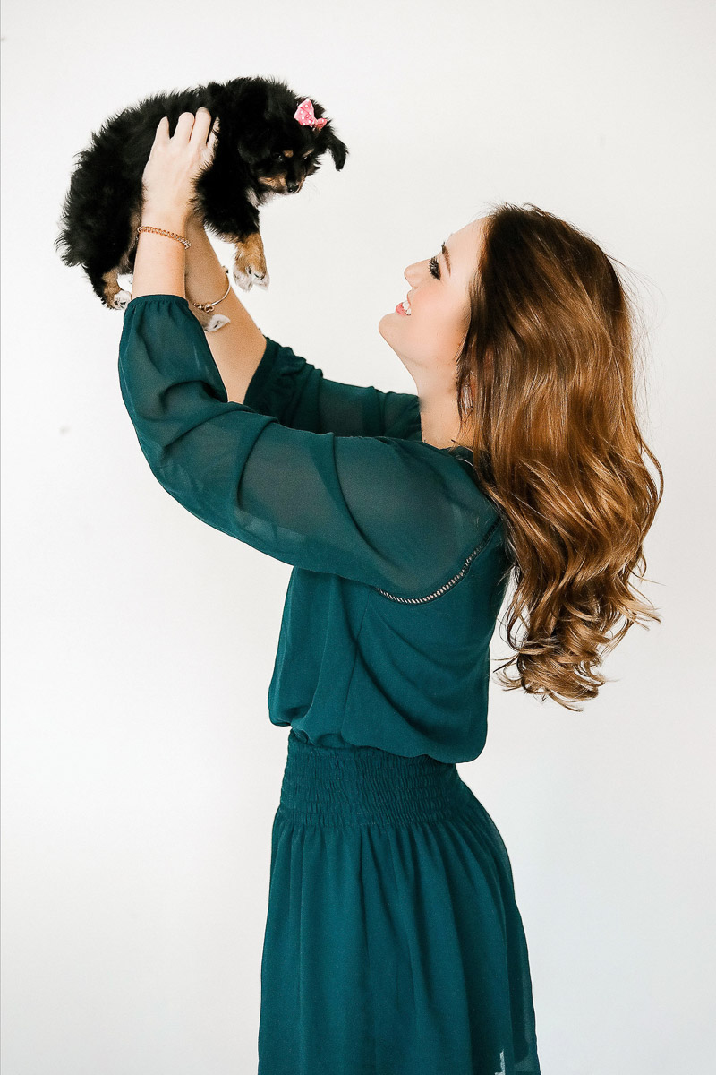 woman holding puppy, lifestyle dog photography, toy Australian Shepherd puppy ©Samantha Coleman Photography
