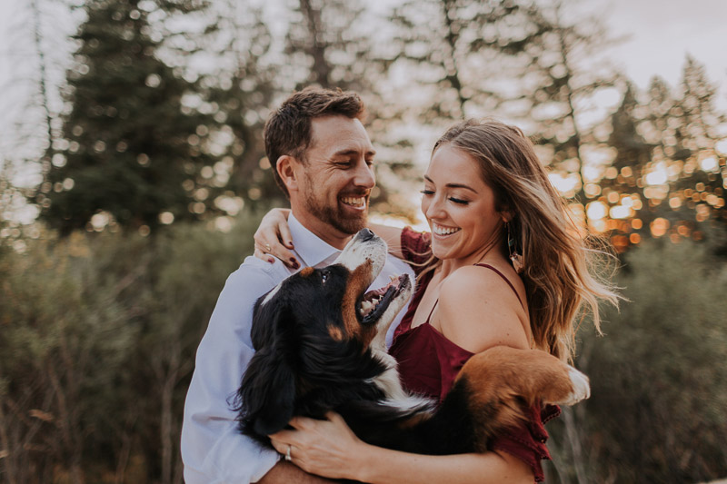 Bernese Mountain Dog and her humansBernese Mountain Dog and her humans, dog standing on hind legs hugging humans, dog-friendly engagement session, ©Abbey Armstrong Photography | Idaho Wedding & Engagement Photographer