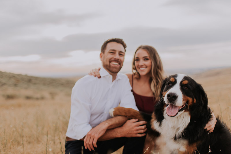 Bernese Mountain Dog and her humans, Bogus Basin engagement photos | ©Abbey Armstrong Photography