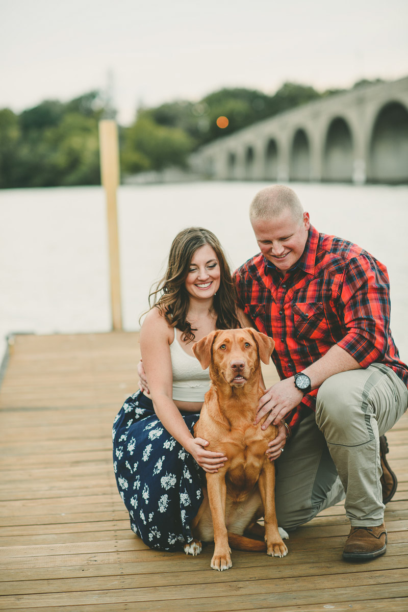 couple looking at their dog, Springfield Illinois engagement photographer ©Kate Spencer Photography