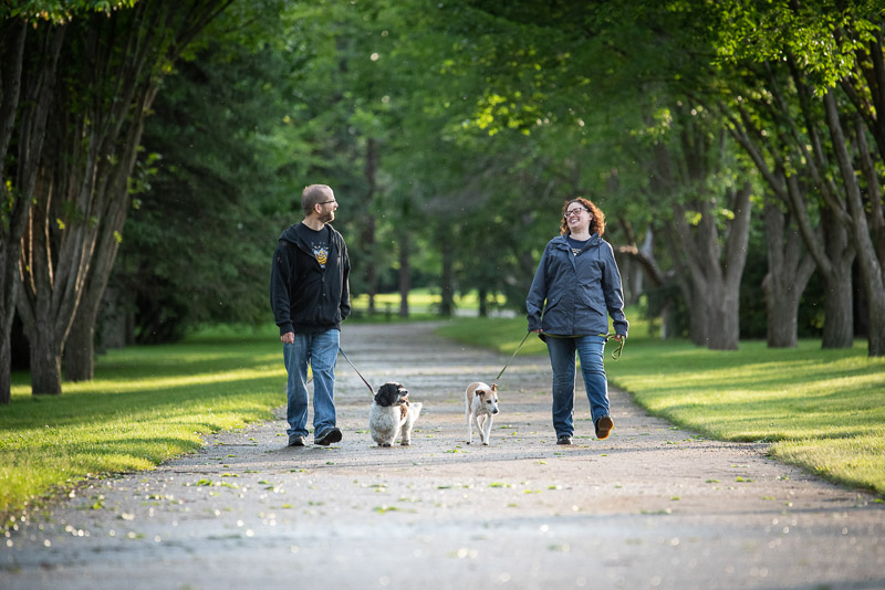 couple walking their pups, dog friendly family portraits, ©Chase Magic Photography