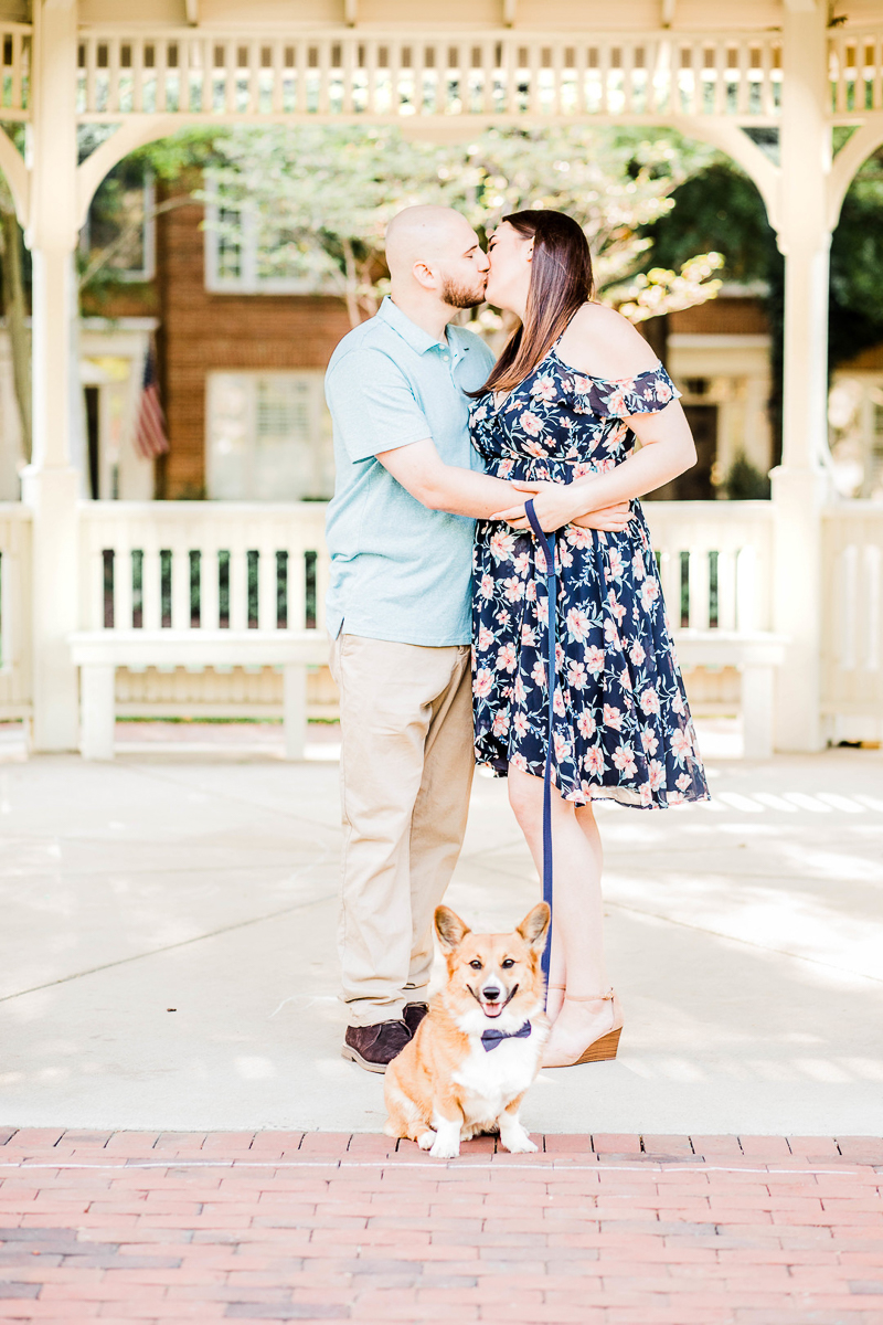 couple kissing, dog wearing bow tie | ©Morgan Lee Photography | Alexandria, VA