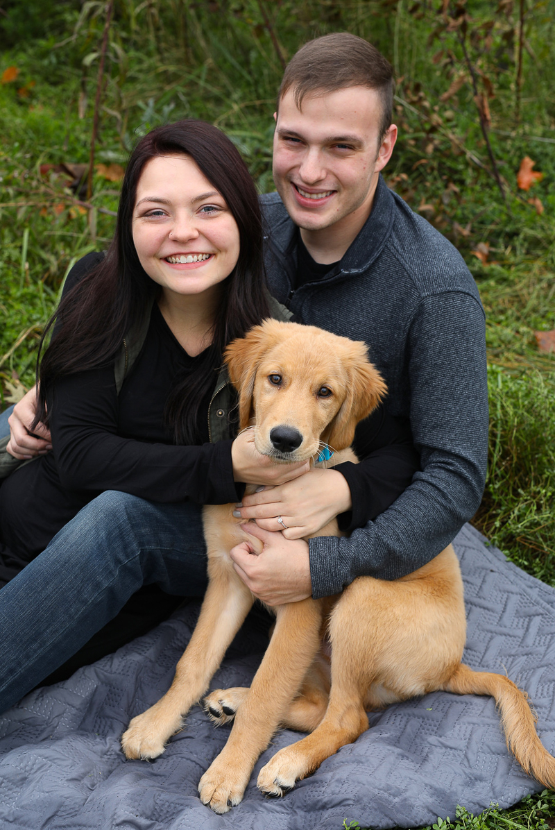 Fall engagement photos with a pup, ©Abigail Saalfrank Photography, Fort Wayne, IN